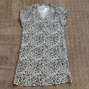 GAP Leopard Cheetah Print Dress White Black Short Sleeve Pullover Medium Tall